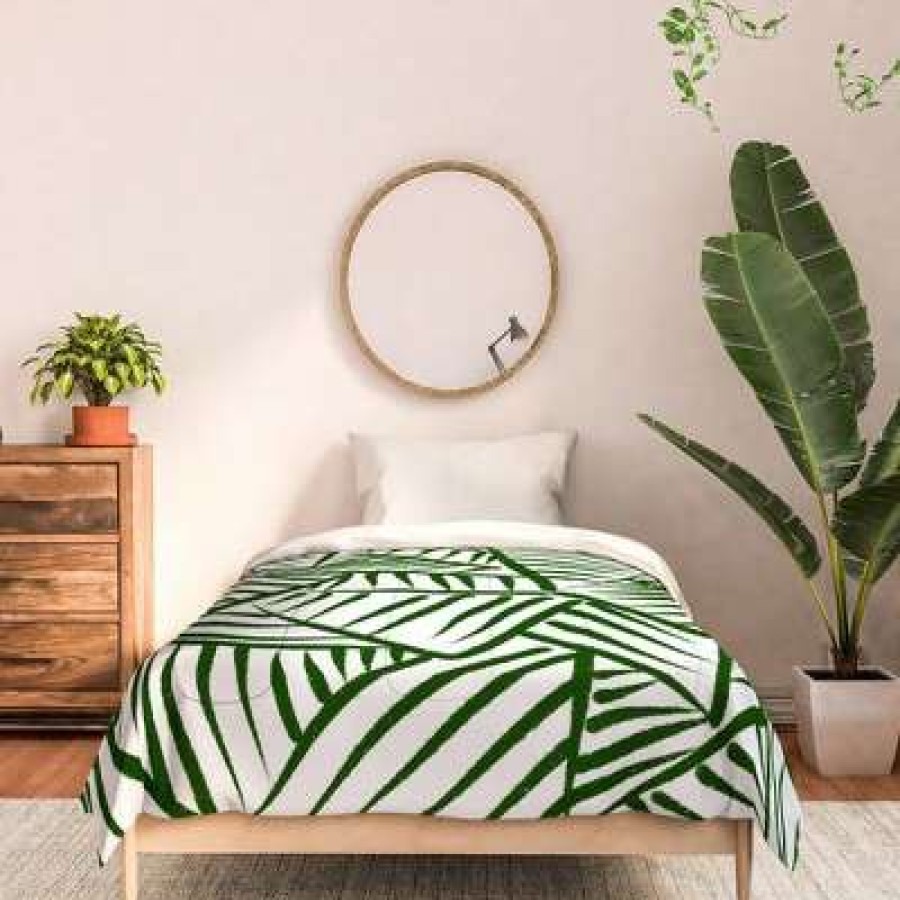 Comforter Bedding Sets * | Budget Nadia M Lopez Linear 5 Polyester Comforter Set Deny Designs Green