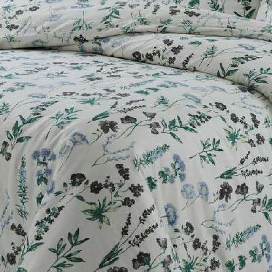 Duvet Cover Bedding Sets * | Top 10 3Pc Fleur Cotton Flannel Printed Oversized Duvet Set Tribeca Living