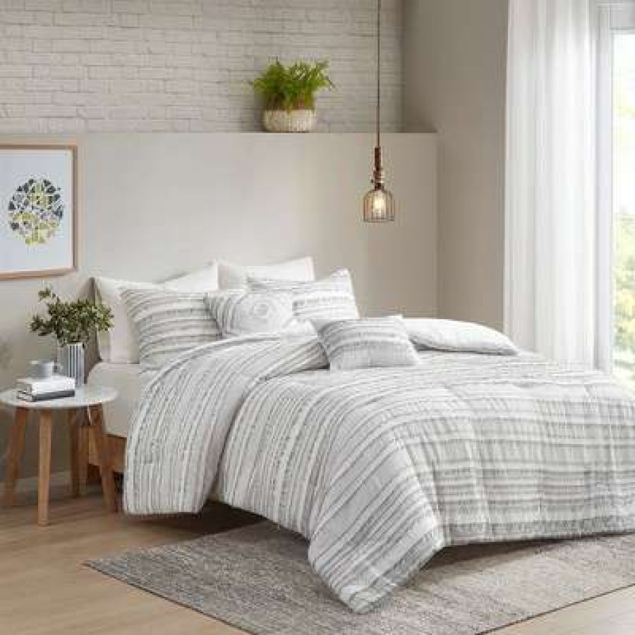 Comforter Bedding Sets * | Deals Urban Habitat Jordan Cotton Clip Jacquard 5Pc Comforter Set Gray