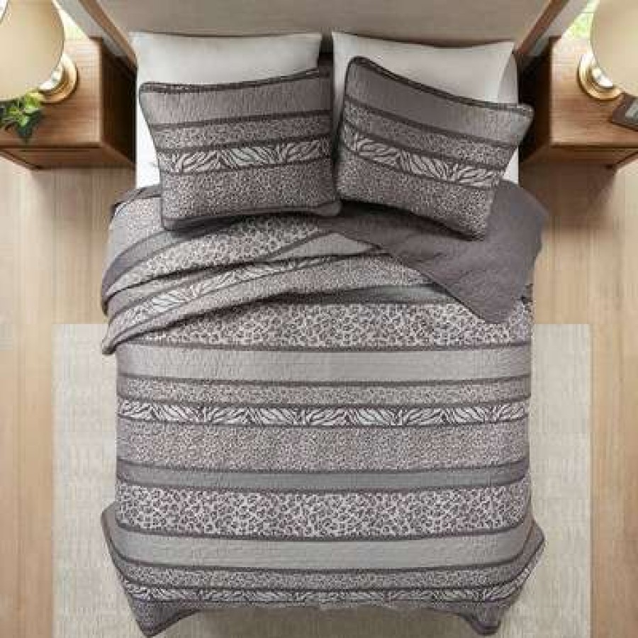 Coverlet Bedding Sets * | Best Sale Madison Park Ira 3Pc Reversible Jacquard Coverlet Set Gray