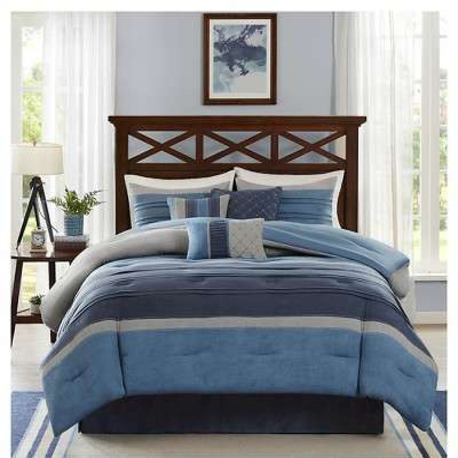 Comforter Bedding Sets * | Promo Madison Park Comforter Set 7Pc Colorblock Rodgers Navy