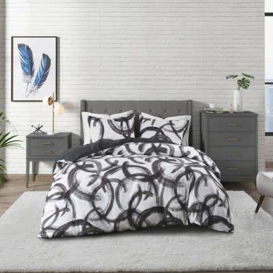 Comforter Bedding Sets * | New Anaya 3Pc Cotton Printed Comforter Set Cosmoliving By Cosmopolitan Black/White