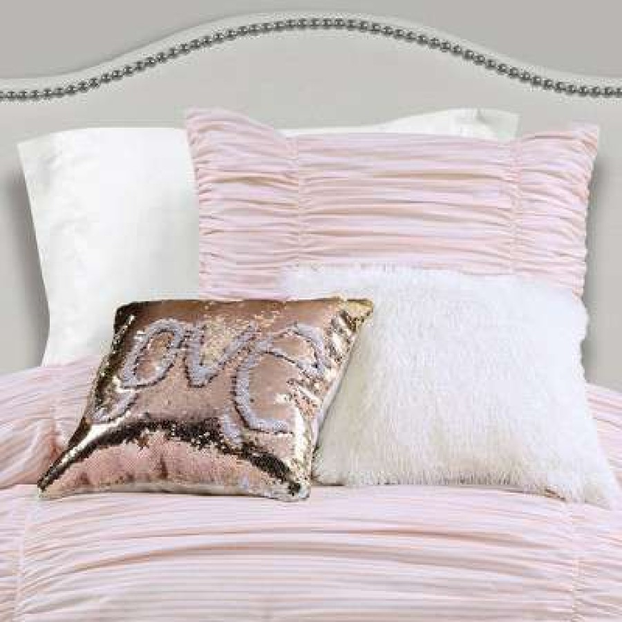 Comforter Bedding Sets * | Discount Lush Decor Lush Decor Ruching Ticking Stripe Comforter & Sham Set