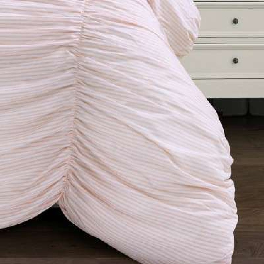 Comforter Bedding Sets * | Discount Lush Decor Lush Decor Ruching Ticking Stripe Comforter & Sham Set