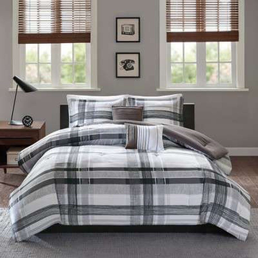 Comforter Bedding Sets * | Deals Intelligent Design Slate Plaid Comforter Set Black