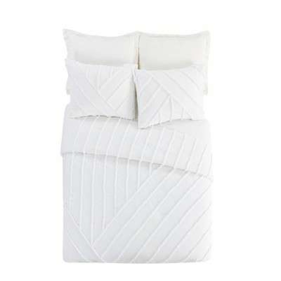 Comforter Bedding Sets * | Budget Chenille Chevron Comforter Set Laurel & Mayfair White