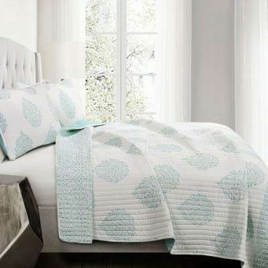 Quilt Bedding Sets * | Deals Lush Decor Teardrop Leaf Quilt Set Lush Decor Blue