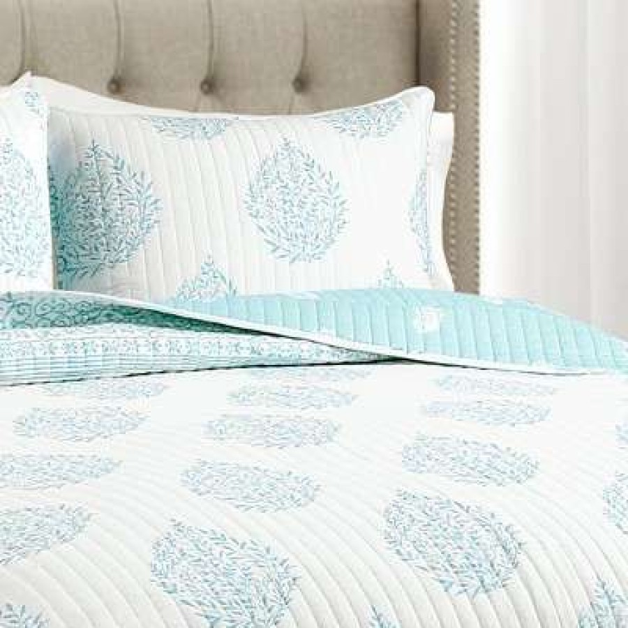 Quilt Bedding Sets * | Deals Lush Decor Teardrop Leaf Quilt Set Lush Decor Blue