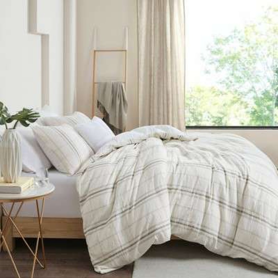 Comforter Bedding Sets * | Coupon Camden Organic Cotton Yarn Dyed Oversized Comforter Cover Set- Clean Spaces Taupe