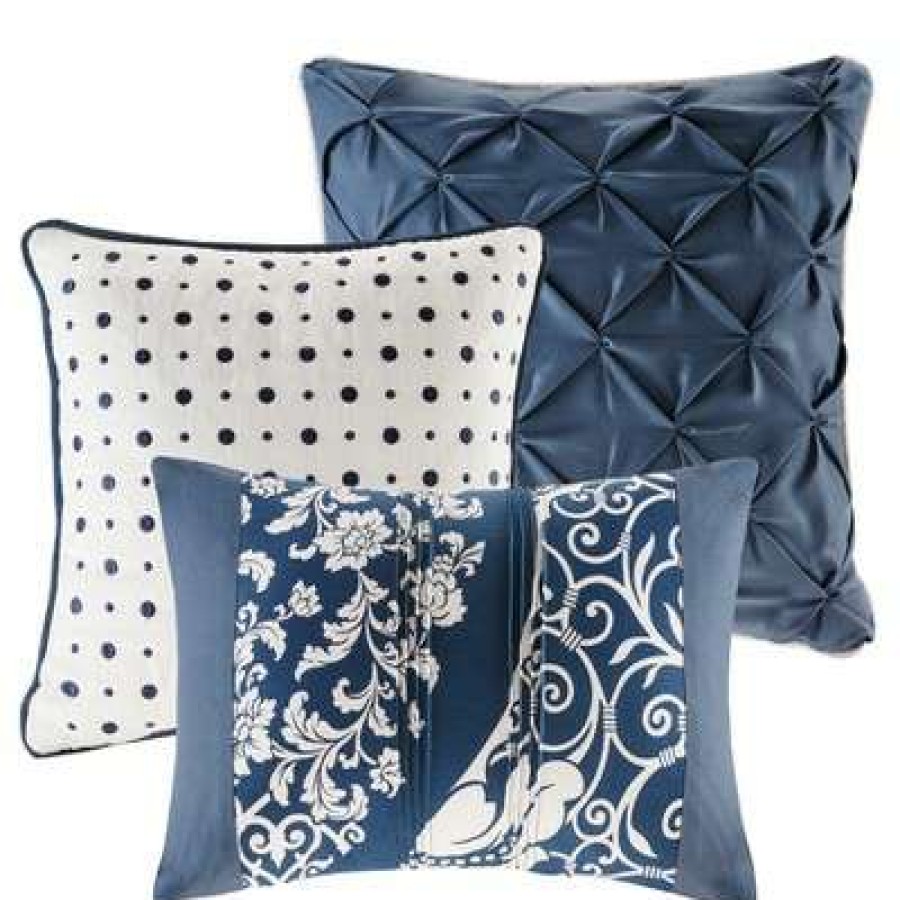 Comforter Bedding Sets * | Coupon Madison Park Adela 7 Piece Cotton Printed Comforter Set Indigo