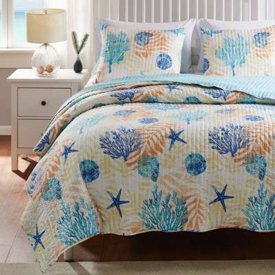 Quilt Bedding Sets * | Deals Montego Quilt & Sham Set Aqua Blue Greenland Home Fashions