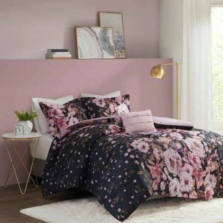 Comforter Bedding Sets * | Discount Intelligent Design Jessica Floral Printed Comforter Set Black