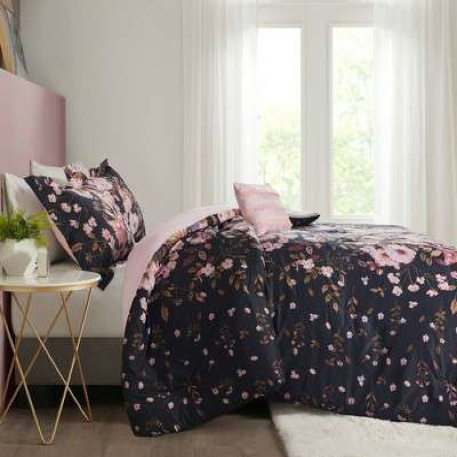 Comforter Bedding Sets * | Discount Intelligent Design Jessica Floral Printed Comforter Set Black