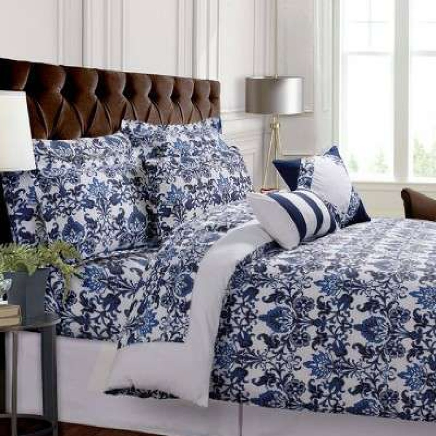 Duvet Cover Bedding Sets * | New Catalina 300Tc Cotton Percale Printed Oversize Duvet Set 5Pc Tribeca Living