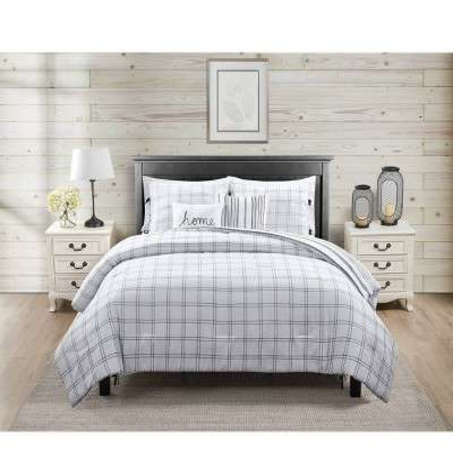 Comforter Bedding Sets * | New Farmhouse Princeton Comforter Set Vcny White/Gray