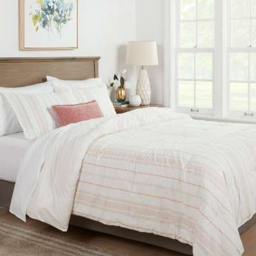 Comforter Bedding Sets * | Buy Reversible Family-Friendly Comforter & Sham Set Threshold Warm Stripe