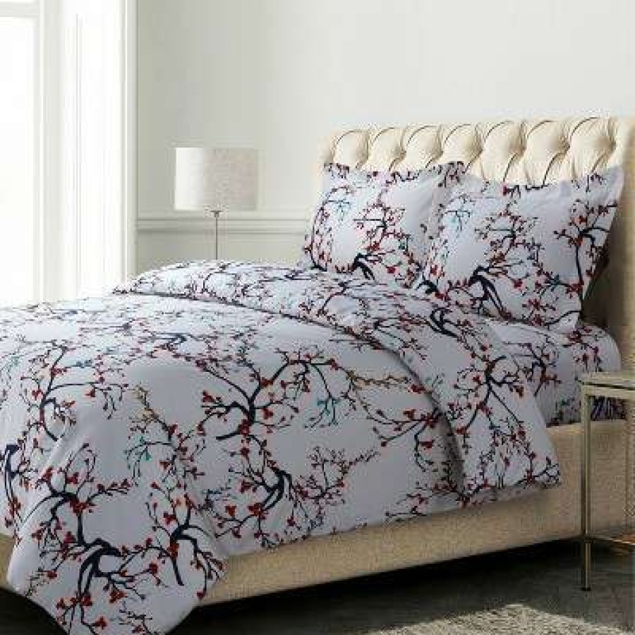 Duvet Cover Bedding Sets * | Best Pirce Tribeca Living Emilia Tree Printed Flannel Oversized Duvet Cover Set Azores Home Deep Red