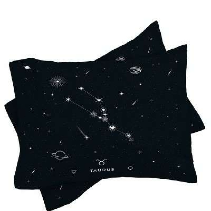 Coverlet Bedding Sets * | Flash Sale Cuss Yeah Designs Taurus Star Constellation Comforter Set Deny Designs Black