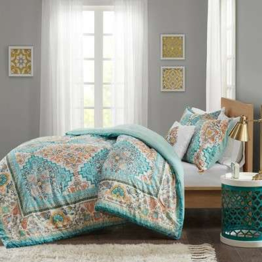 Coverlet Bedding Sets * | Best Sale Intelligent Design Kalani Seersucker Boho Printed Coverlet Set Teal