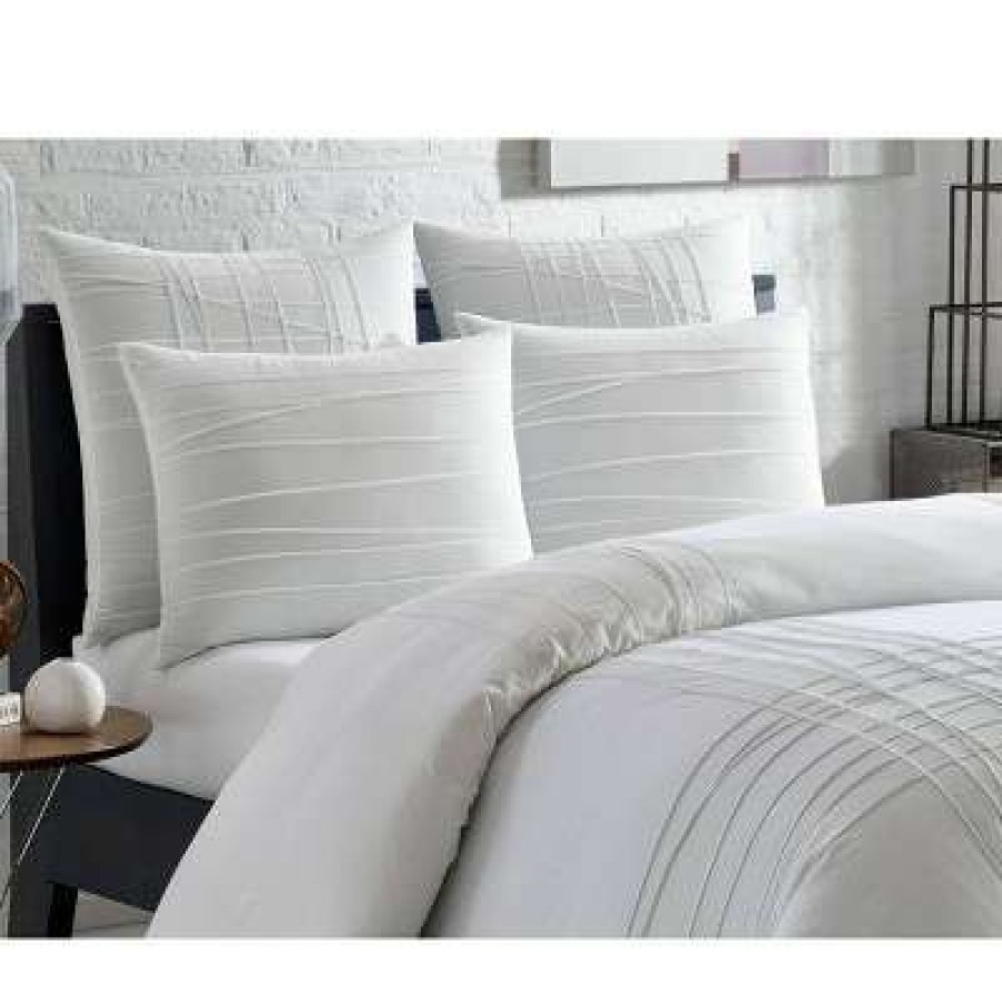 Duvet Cover Bedding Sets * | Promo Variegated Pleats Duvet Cover Set White City Scene