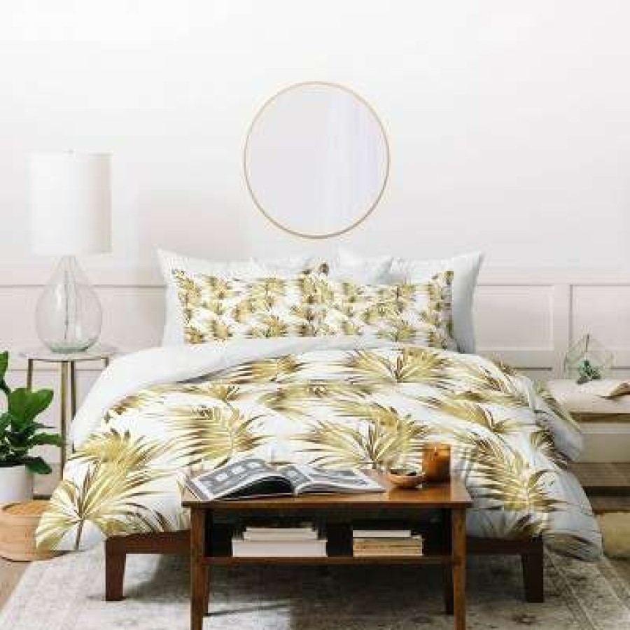 Duvet Cover Bedding Sets * | Top 10 Queen/Full Marta Barragan Camarasa Golden Palms Duvet Set Yellow Deny Designs