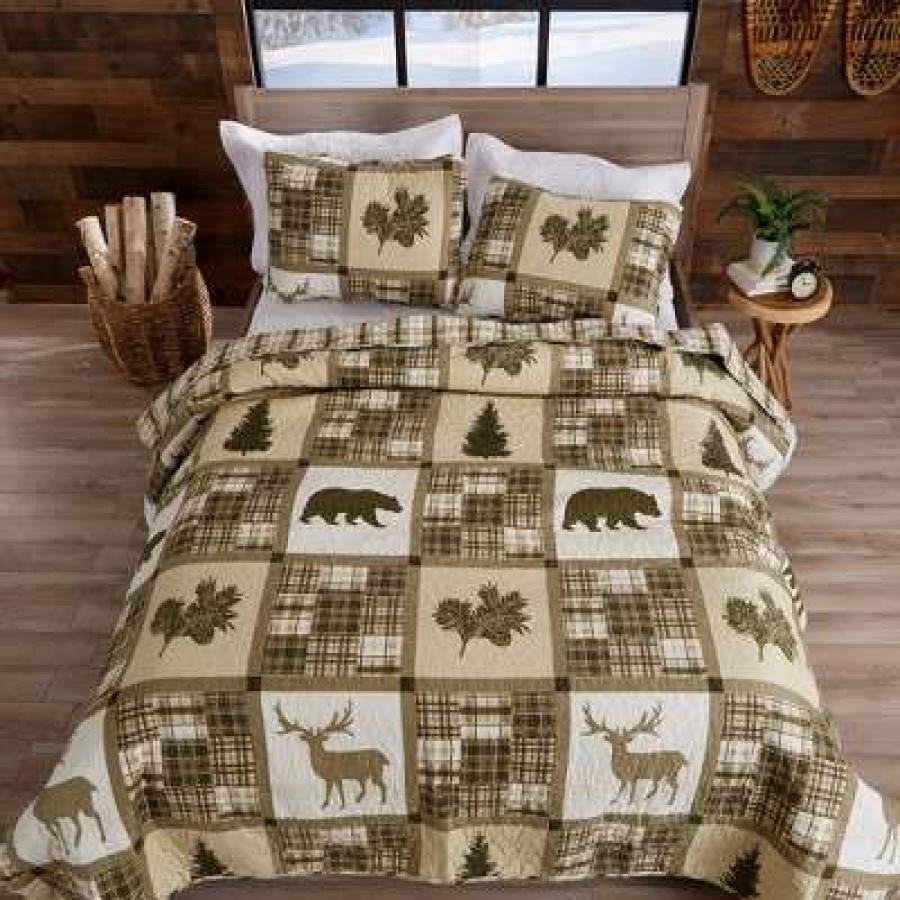 Quilt Bedding Sets * | Buy Great Bay Home Stonehurst Lodge Reversible Quilt Set Full / Queen Taupe / Green