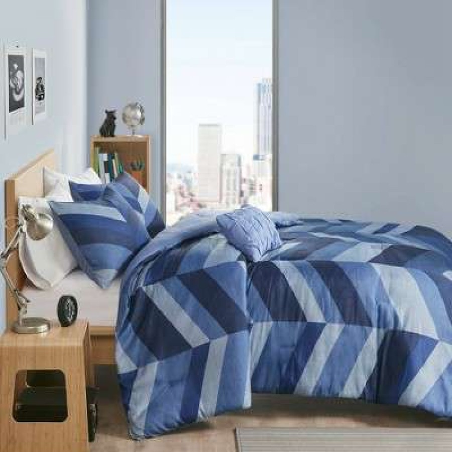 Comforter Bedding Sets * | Cheap Intelligent Design Twin/Twin Extra Long Ryder Chevron Printed Comforter Set Navy