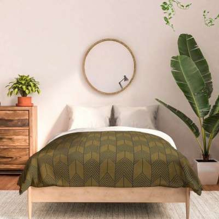 Duvet Cover Bedding Sets * | Outlet Long Arrow Cotton Duvet & Sham Set Deny Designs Green