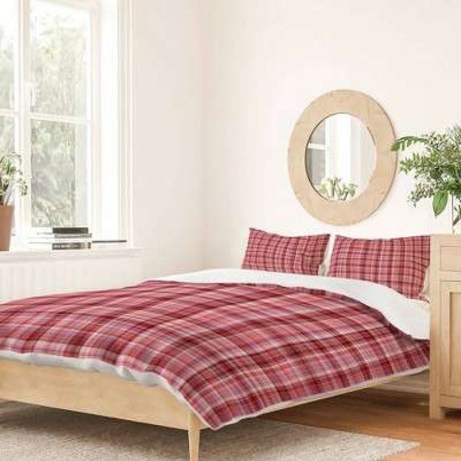 Duvet Cover Bedding Sets * | Coupon Lisa Argyropoulos Holiday Plaid Duvet Set Deny Designs Burgundy