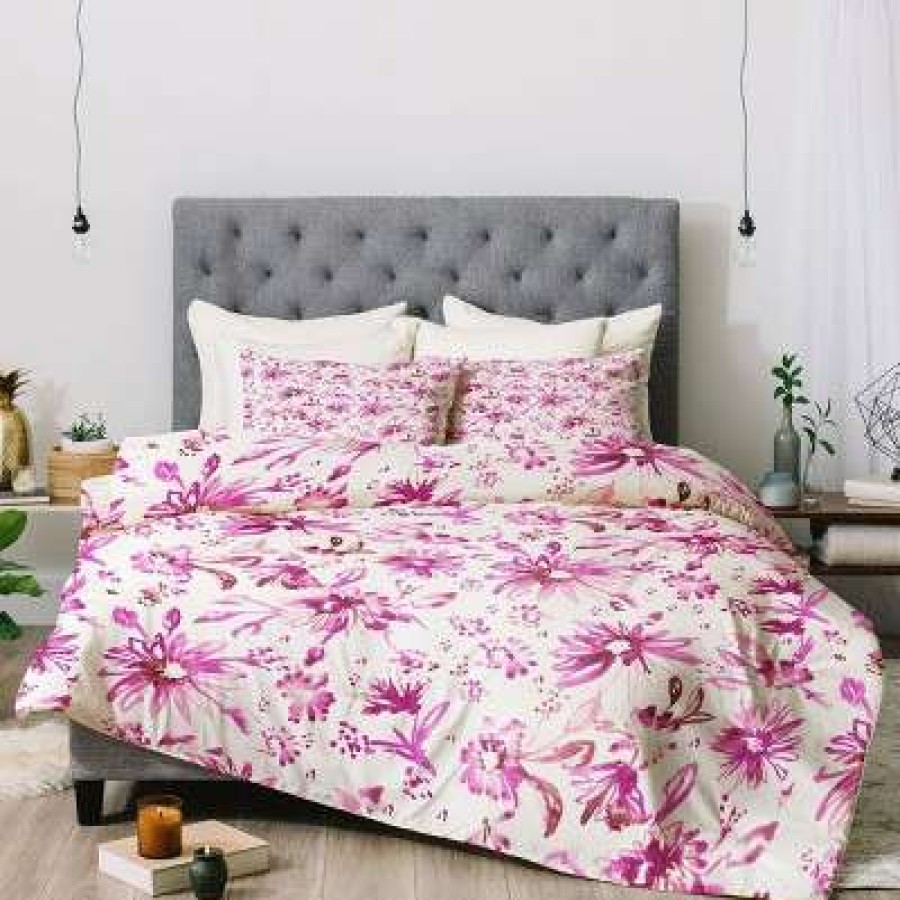 Comforter Bedding Sets * | Wholesale Deny Designs Schatzi Brown Lovely Floral Queen Comforter Set Green