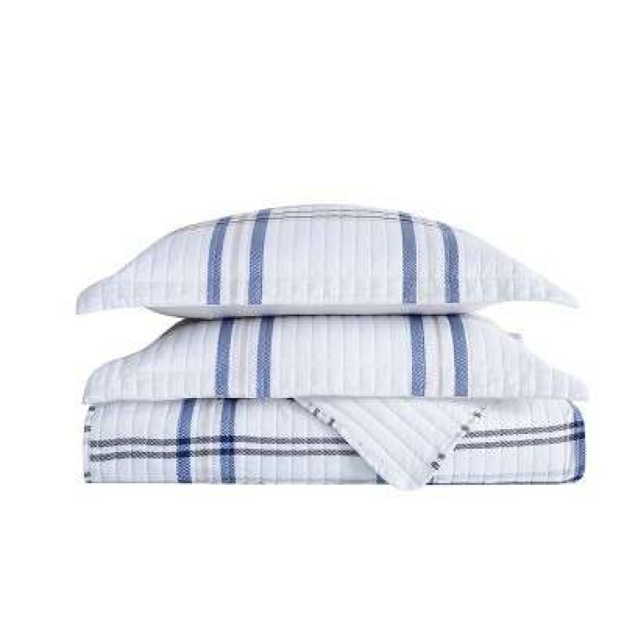 Quilt Bedding Sets * | Flash Sale London Fog Kent Plaid Quilt Set White/Blue