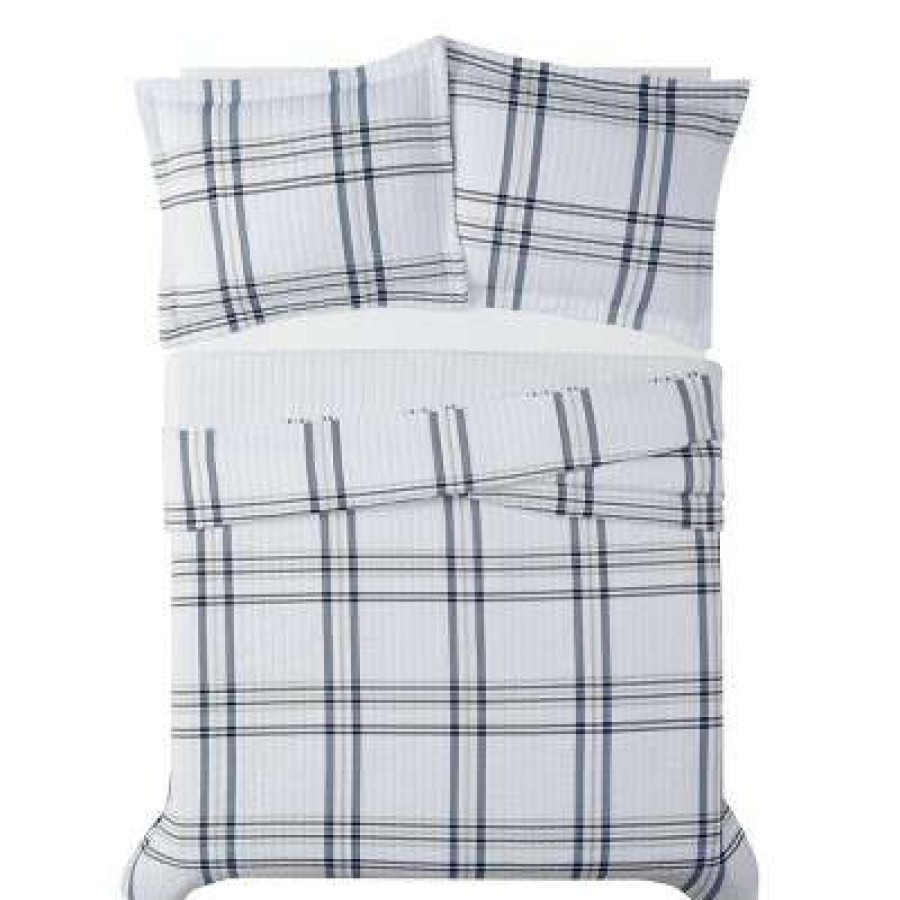 Quilt Bedding Sets * | Flash Sale London Fog Kent Plaid Quilt Set White/Blue