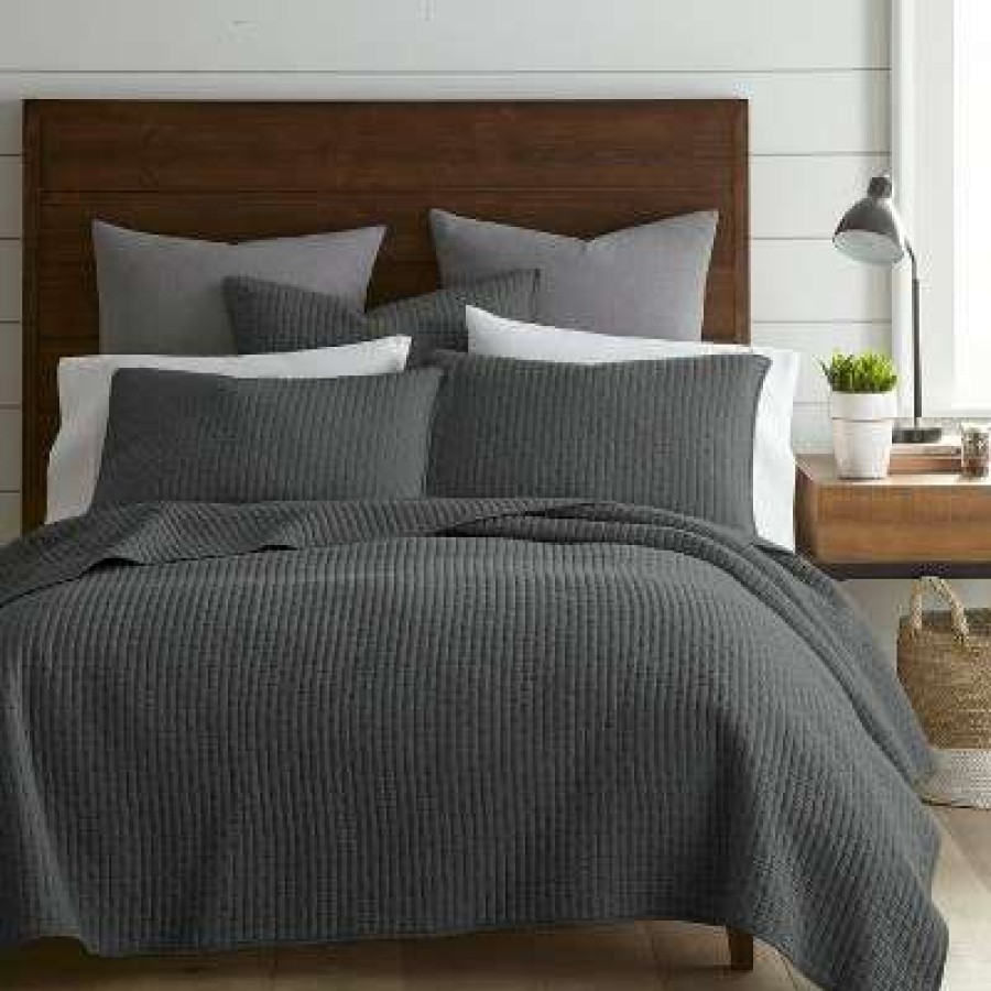 Quilt Bedding Sets * | Brand New Solid Quilt And Sham Set The Industrial Shop Dark Gray