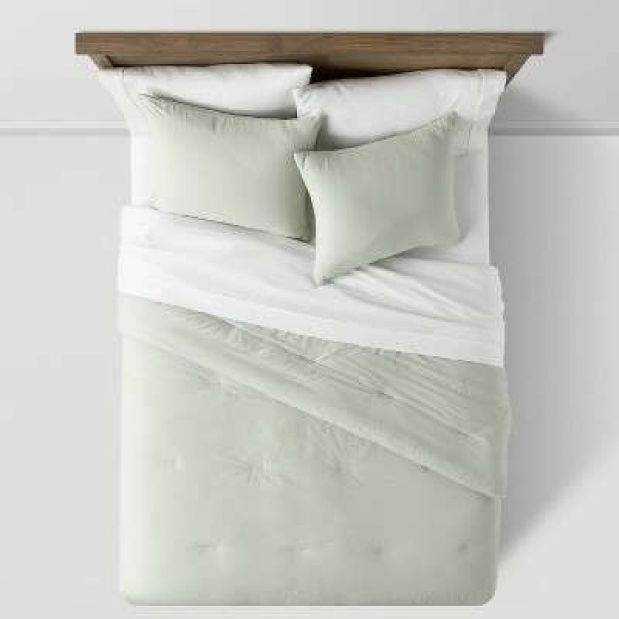 Comforter Bedding Sets * | Best Reviews Of Washed Cotton Sateen Comforter & Sham Set Threshold White