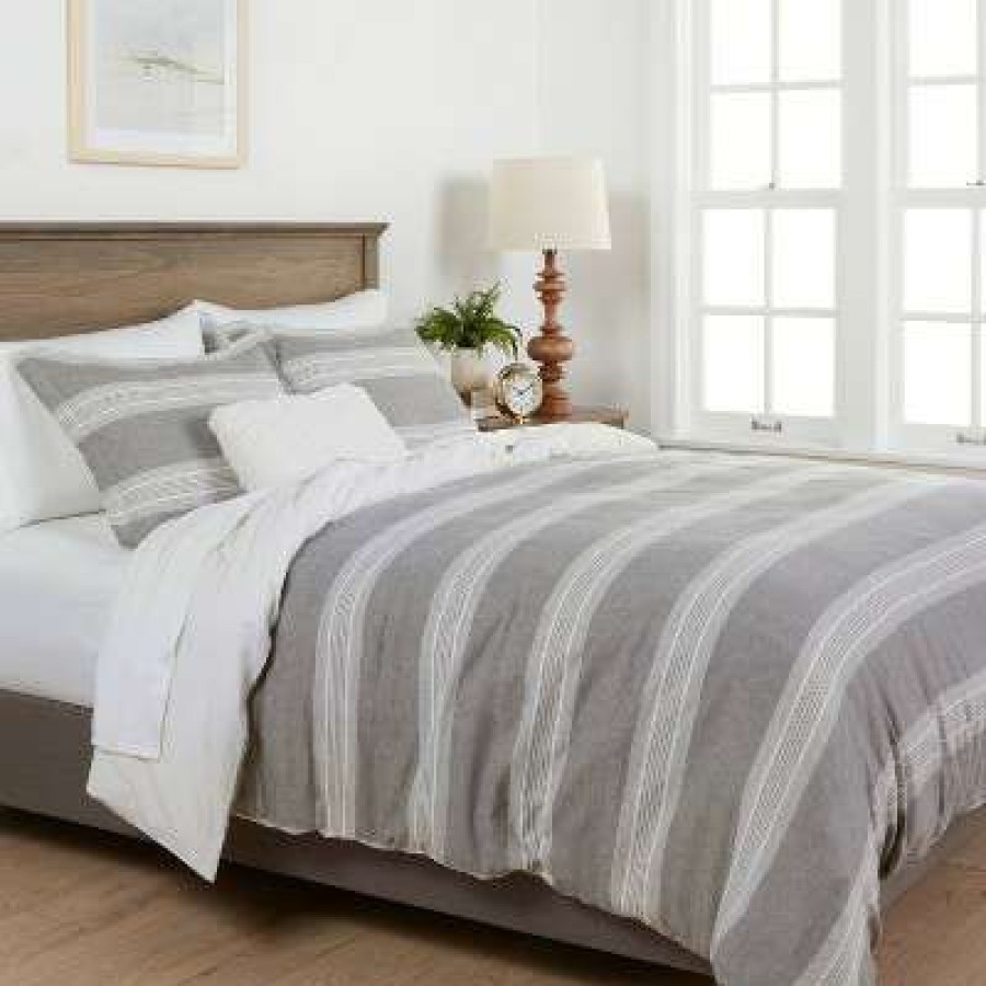 Duvet Cover Bedding Sets * | Best Deal Chambray Yarn Dye Stripe Duvet & Sham Set Threshold