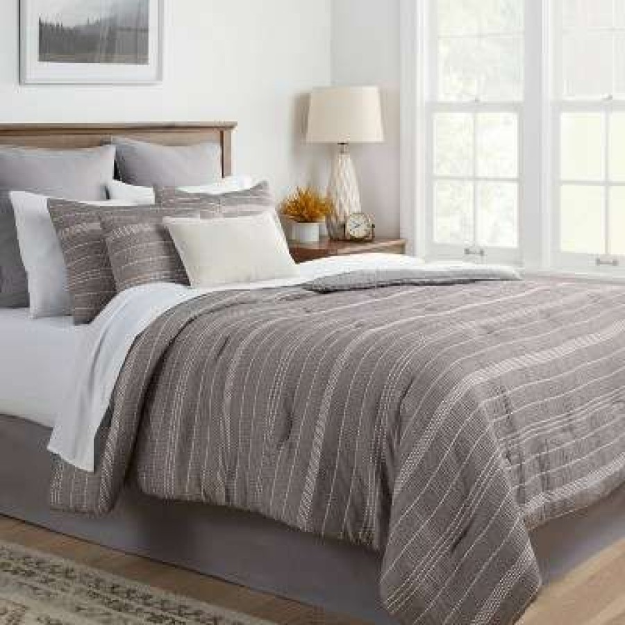 Comforter Bedding Sets * | Best Sale Cedarbrook Chambray Matelasse Stripe Comforter & Sheet Bedding Set Gray Threshold