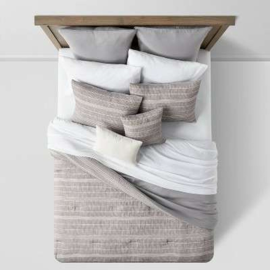 Comforter Bedding Sets * | Best Sale Cedarbrook Chambray Matelasse Stripe Comforter & Sheet Bedding Set Gray Threshold