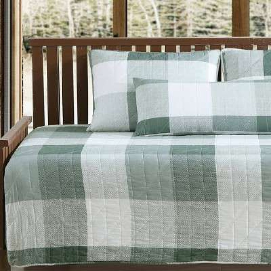 Quilt Bedding Sets * | Coupon 39" X 75" Boulder Plaid Daybed Quilt Bonus Set Green Eddie Bauer