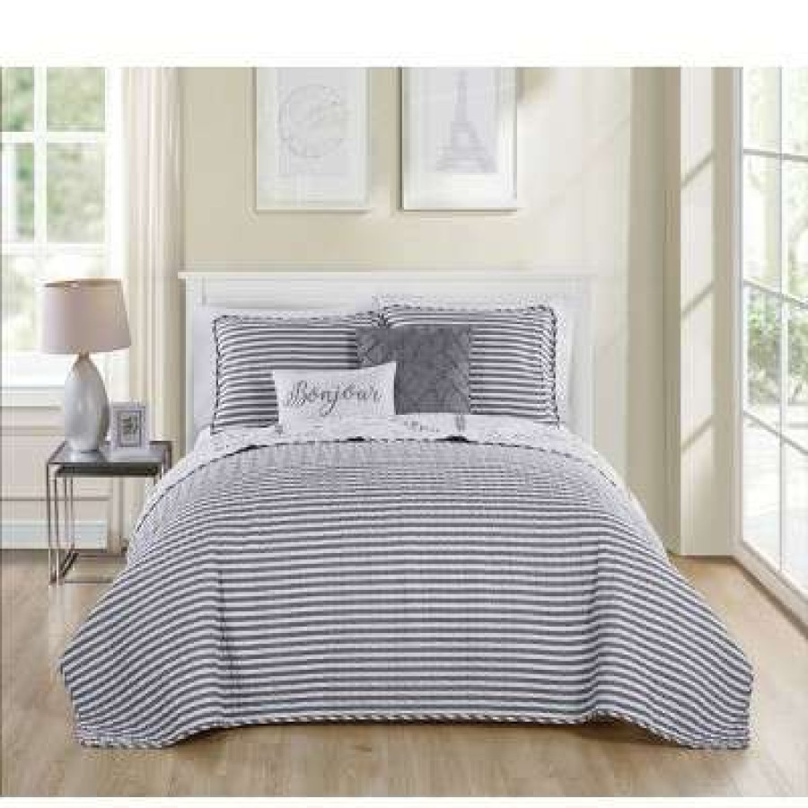 Quilt Bedding Sets * | Promo Paris Night Reversible Quilt Set Taupe Vcny