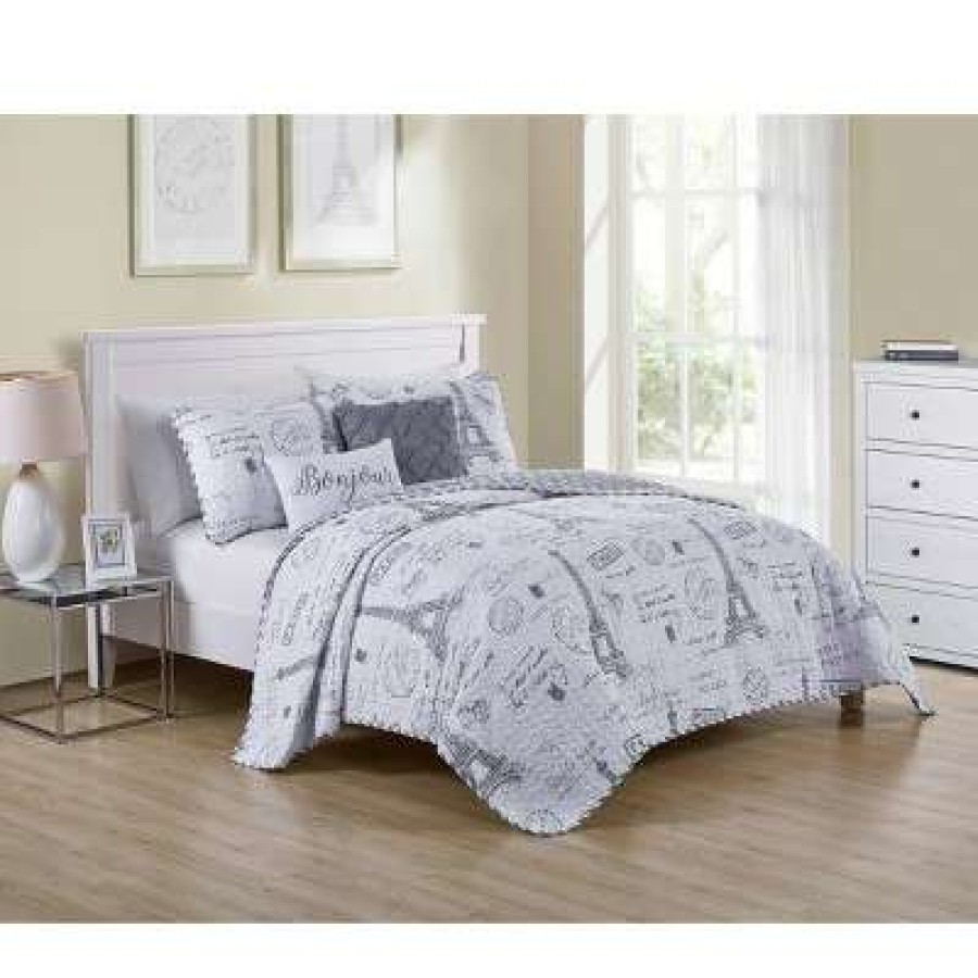 Quilt Bedding Sets * | Promo Paris Night Reversible Quilt Set Taupe Vcny