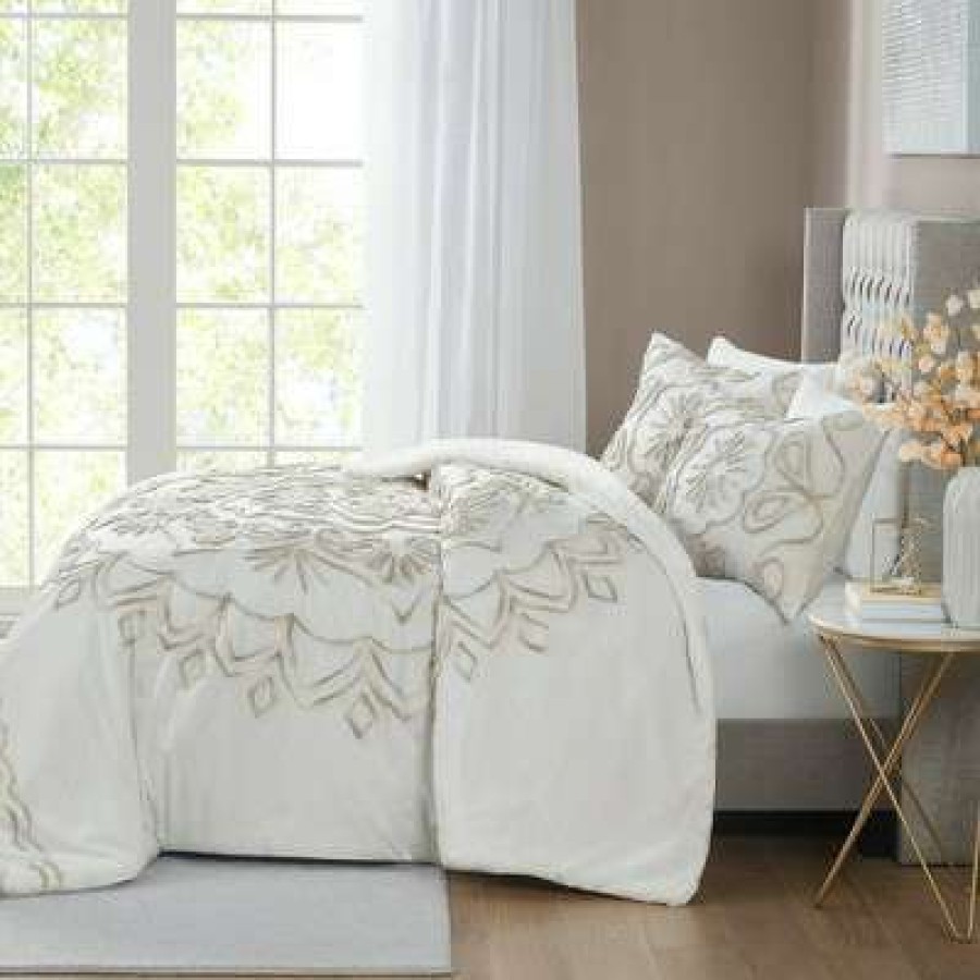 Comforter Bedding Sets * | Top 10 Madison Park Valeria 3 Piece Tufted Cotton Chenille Comforter Set Ivory/Taupe