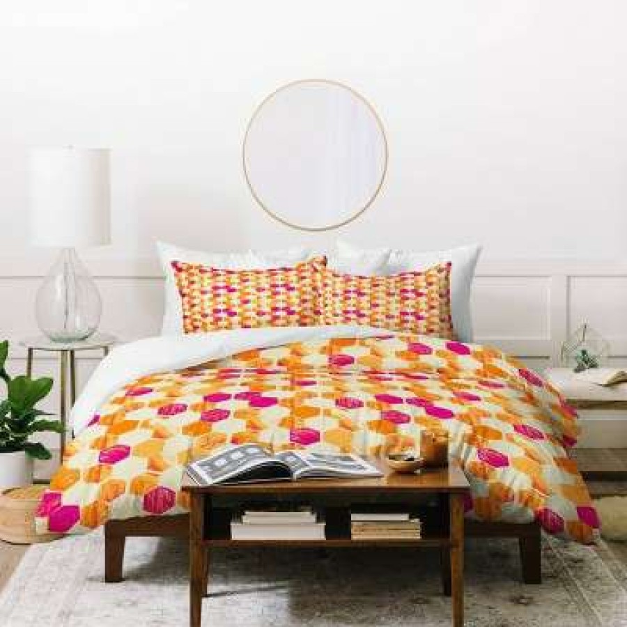 Duvet Cover Bedding Sets * | Flash Sale Pattern State Hex Duvet Set Deny Designs Orange