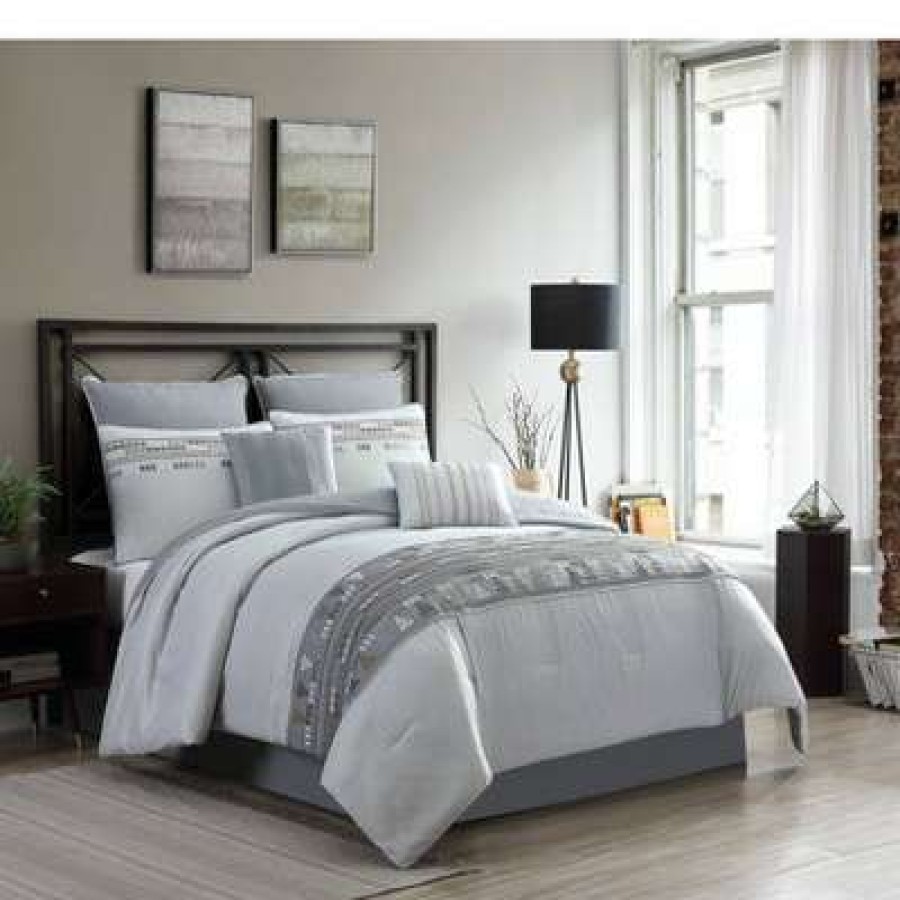 Comforter Bedding Sets * | Best Pirce Full Dori Geometric Comforter & Sham Set Gray Hallmart Collectibles