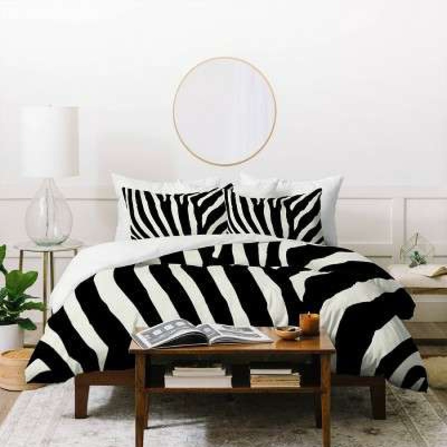 Duvet Cover Bedding Sets * | New Deny Designs Natalie Baca Zebra Stripes Duvet Set Black/White