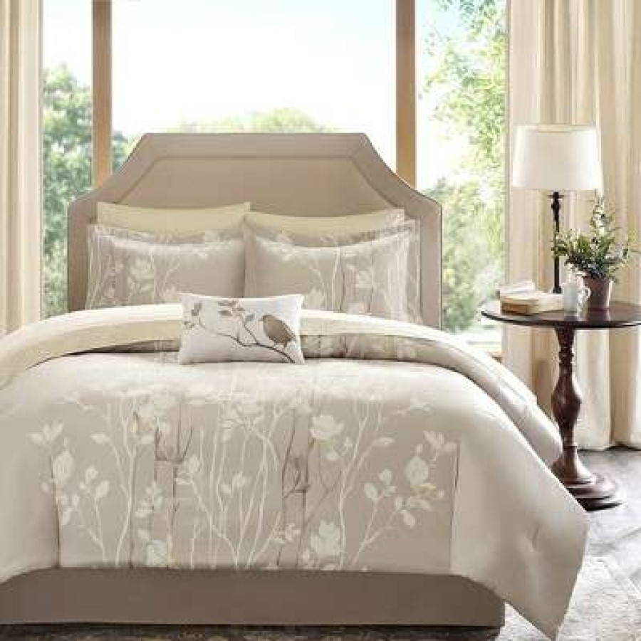 Comforter Bedding Sets * | Hot Sale Madison Park Holly Floral Comforter Set Taupe