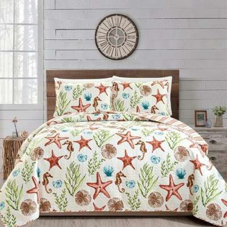 Quilt Bedding Sets * | Outlet Great Bay Home Castaway Coastal Printed Quilt Set