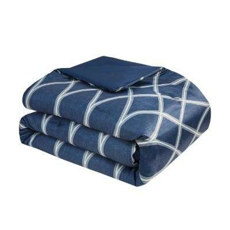 Comforter Bedding Sets * | Top 10 Zara Charmeuse Geo Print Comforter Bedding Set Navy