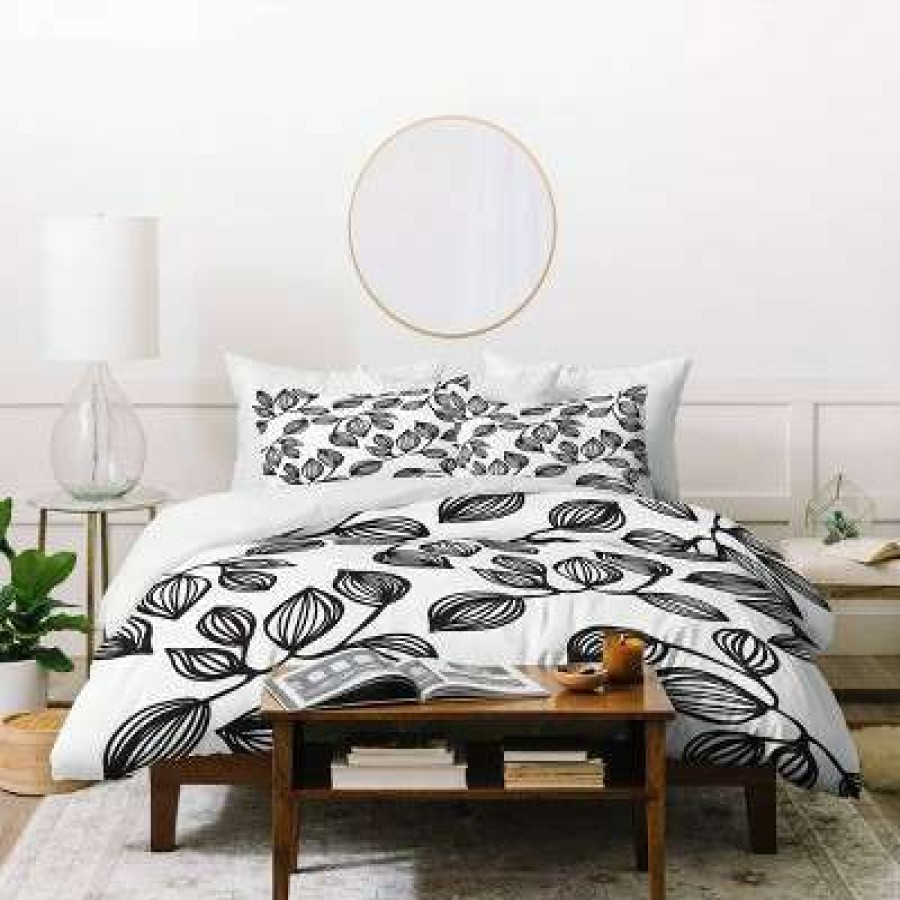 Duvet Cover Bedding Sets * | Cheap Julia Da Rocha The Leaves Duvet Set Deny Designs Black/White