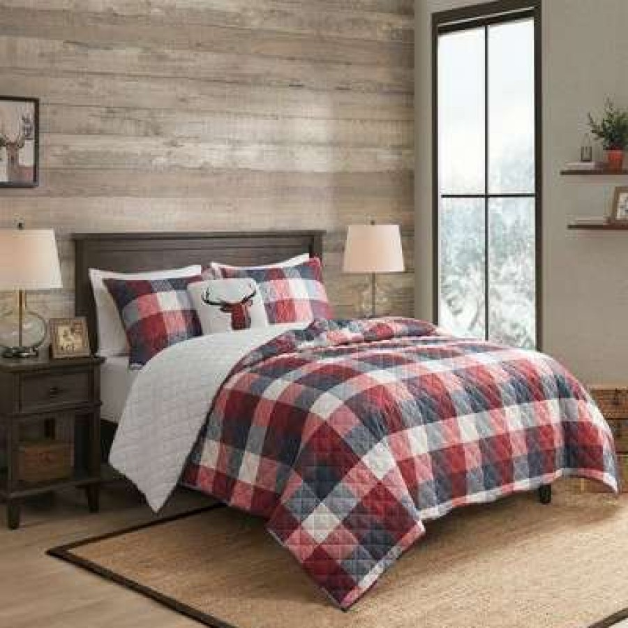 Coverlet Bedding Sets * | Cheap Madison Park Ridge Herringbone To Sherpa Reversible Coverlet Set Red