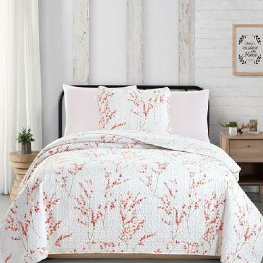 Quilt Bedding Sets * | Budget Great Bay Home Sakura Floral Printed Quilt Set Twin